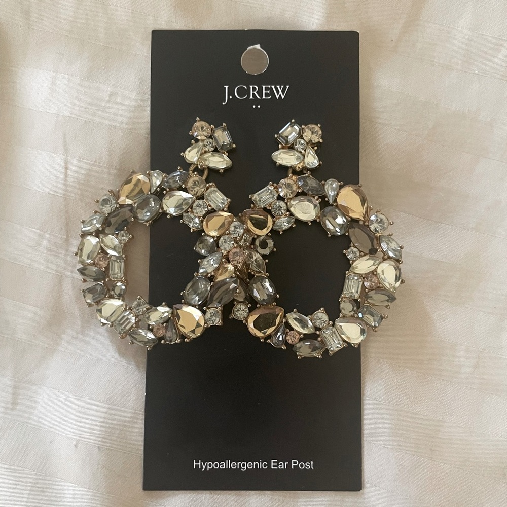 New JCrew Gold and Silver Hoop Statement Earrings